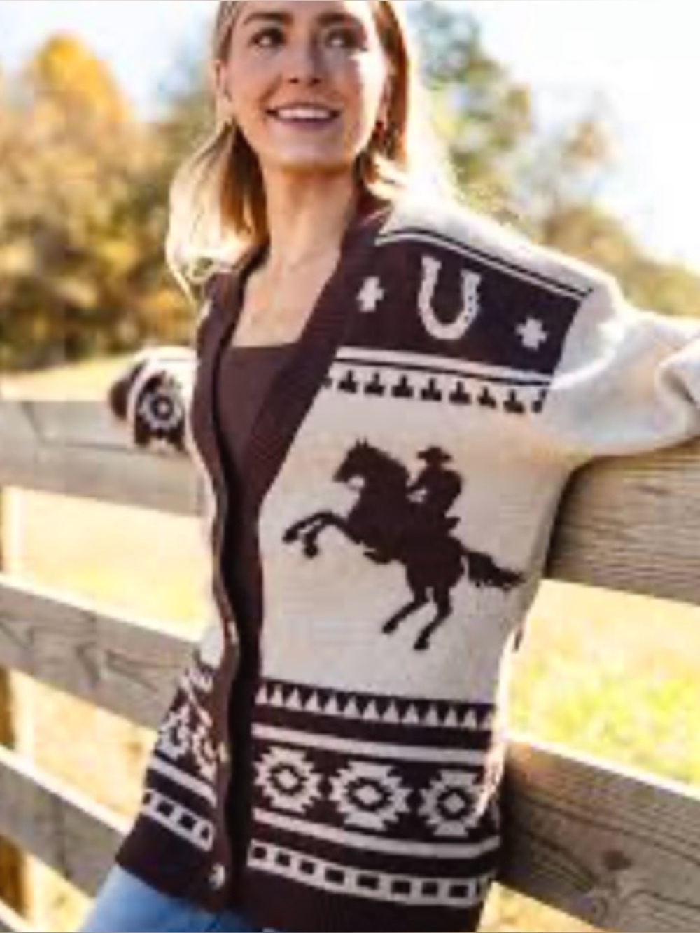 Newin Western Motif Cardigan Size M